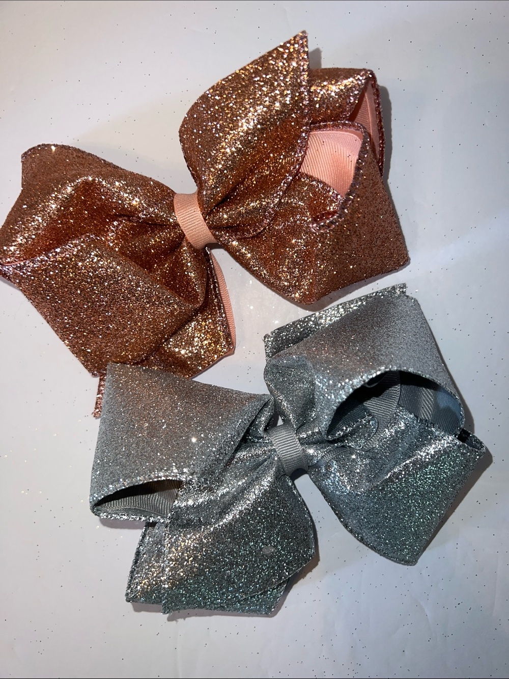 Wee Ones Glitter Bow Hair Clips - Rose Gold & Silver King Size!
